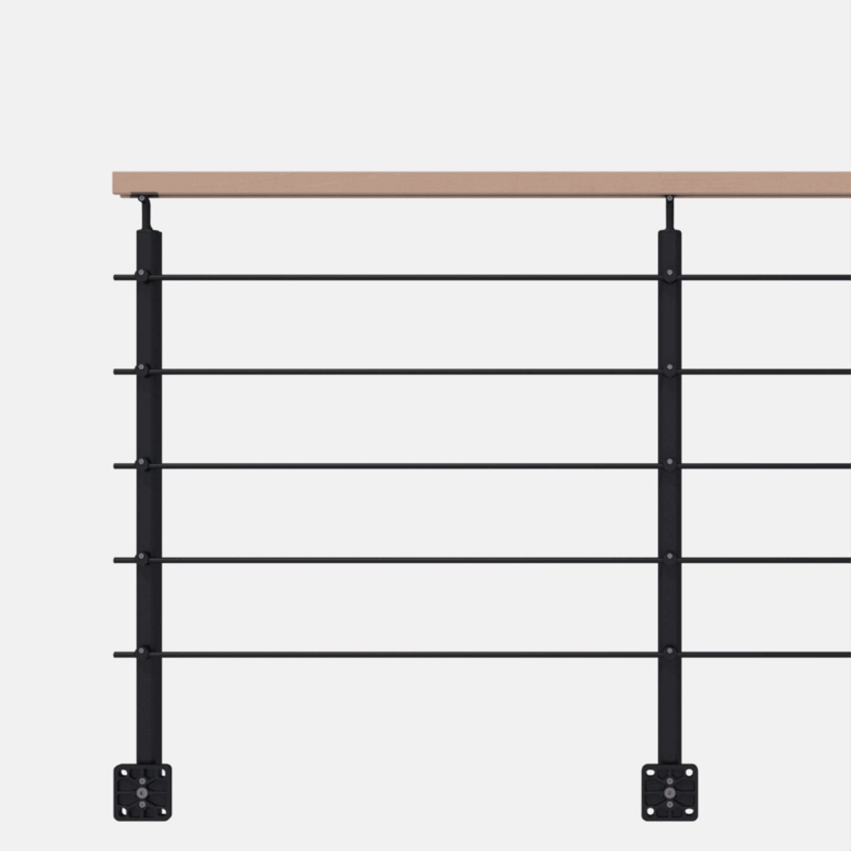 Kordo - Balustrade zijdelingse montage - OPALU - Zwart met beuken handgreep - 2 m