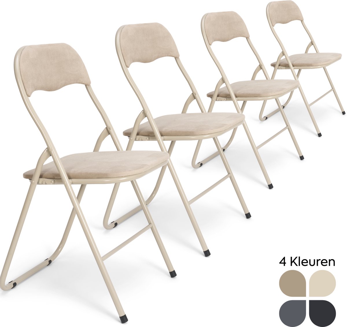 Trendy Meije® Nova Klapstoelen Set van 4 - Beige - Velvet Fluweel - Inklapbaar - Zithoogte 45 cm - Opvouwbare Stoelen - Vouwstoel