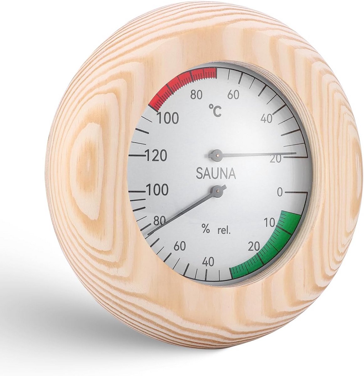 Ronde Houten Sauna Thermometer en Hygrometer - Nauwkeurige Temperatuur en Vochtigheidsmeter voor Binnen