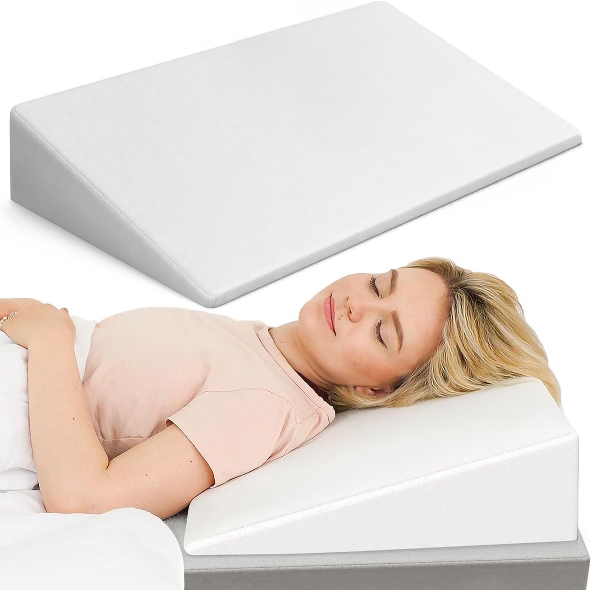 DYNMC you Hellingskussen voor Bed & Sofa – Ergonomisch Rugsteunkussen voor Slaap- en Rugondersteuning – Bedwig voor Hoofdeinde, Benen of Zitten – Anti-Reflux Kussen voor Volwassenen – Comfortabel Leeskussen & Beensteunkussen – Oeko-Tex – Wit, 80 cm