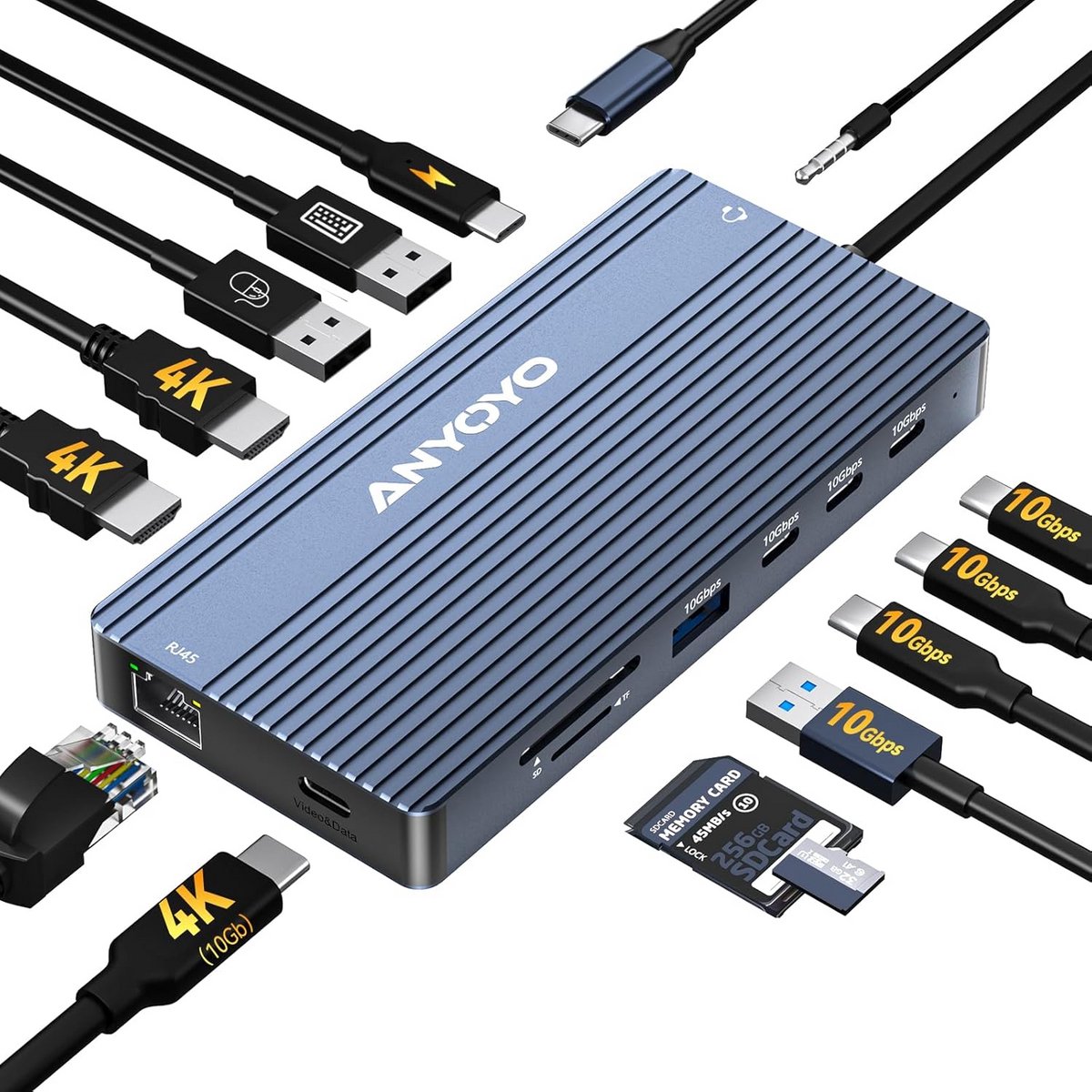 14-in-1 USB C Docking Station Dual Monitor HDMI Display Adapter Hub