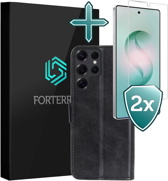 Étui Met 2x Protecteur d'écran - Adapté au Samsung Galaxy S26 Ultra - Support de cartes luxueux - Flip Case - Bookcase Portefeuille - Étui Book Case en simili-cuir - Flipcase Housse - Book Cover - Walletcase - Housse portefeuille - Zwart