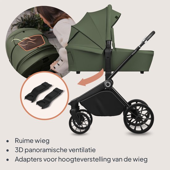 Lionelo Mika Plus - Kinderwagen 3in1 - XXL SET - incl. i-Size autostoel - Veelzijdig en jaarrond - Grote wielen - tot 22kg - Bediening met een hand - Voor alle soorten terrein - Accessoireset