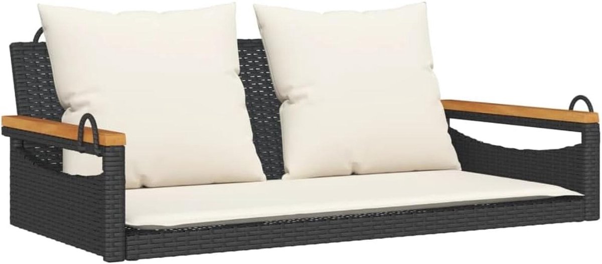 Zwart poly rattan hangstoel met kussens 109x62x40cm - weerbestendig en comfortabel voor buitenshuis