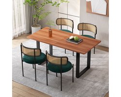 MIVRAY Eetkamerstoel Set Van 4 - Comfortabel Met Rotan Rugleuning - Ergonomische Zithouding - Voor Eetkamer Woonkamer - Fluweel Groen