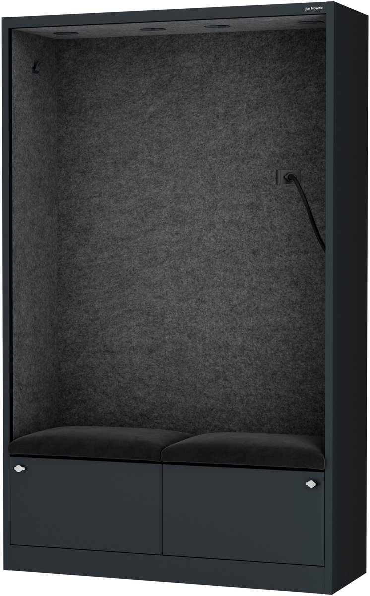 SALLY MentalBox - Geluidsabsorberende cabine voor 2 personen - met zitje - Kledinghanger + Ruime lade - Ingebouwde telefoonhouder + USB-C-poort - Grafiet / Antraciet