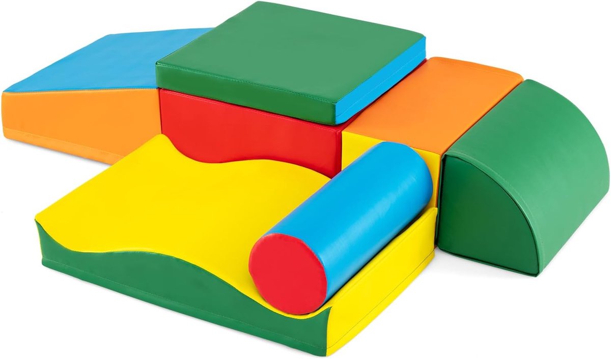 KOMFOTTEU 7 delig Schuimblokken - van kunstleer en schuim - Soft Play Foam Blokken - Reuze Bouwblokken - Montessori-klimblokken - voor kinderen