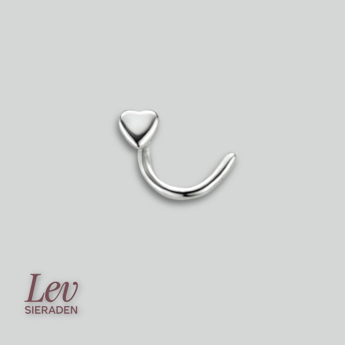 Lev Sieraden - Zilveren Neusknopje met hartje - Dames neus piercing - 925 Zilver gerhodineerd - Krulstaafje