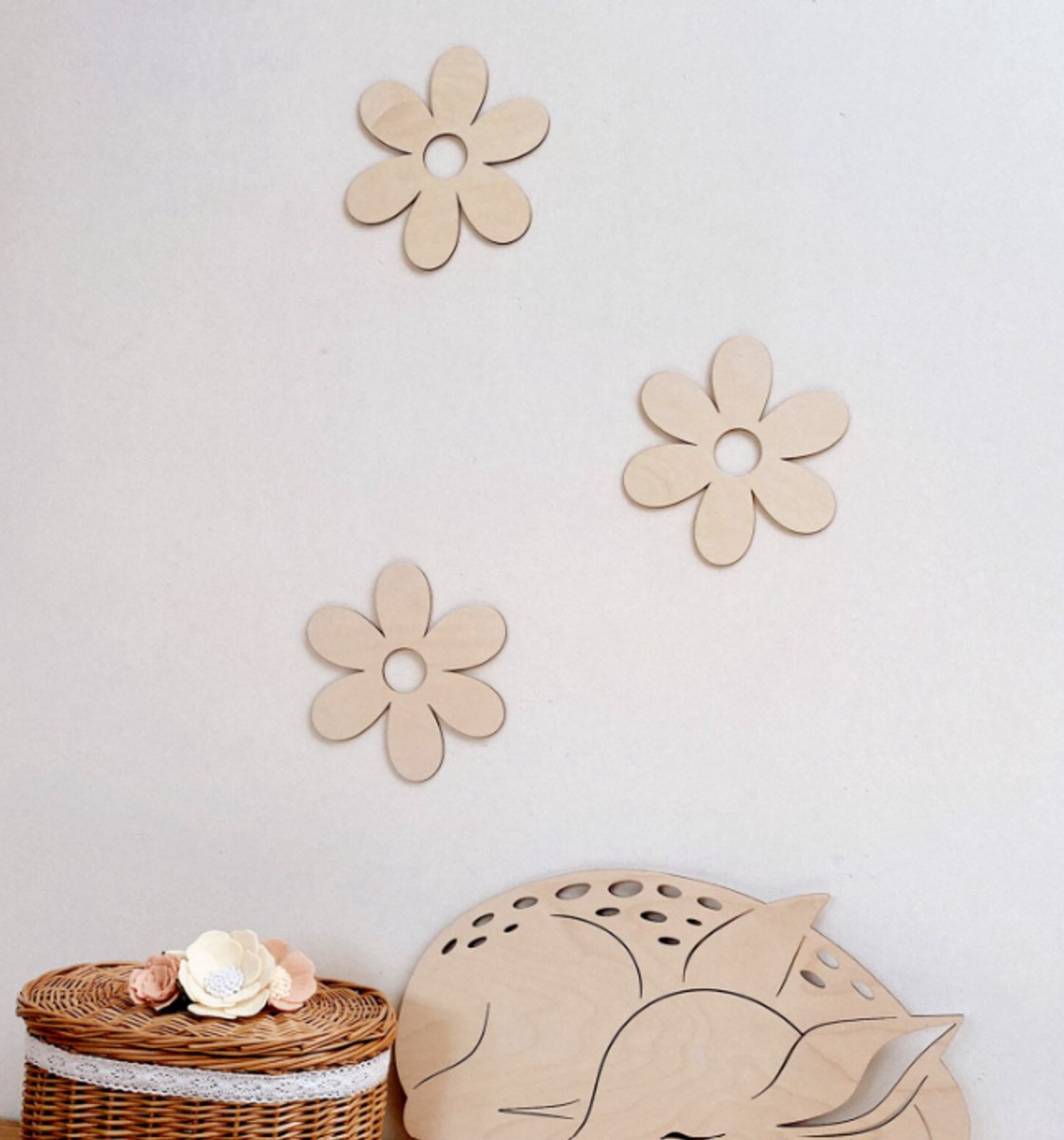Madeliefjebloemen set van 3, houten bloemen, wandkunst voor de kinderkamer, babykamerdecoratie, kinderkamer decoratie, bloemendecoratie, madeliefjes van hout/ houten bloemen/ wanddecoratie/ kinderkamer/ babykamer