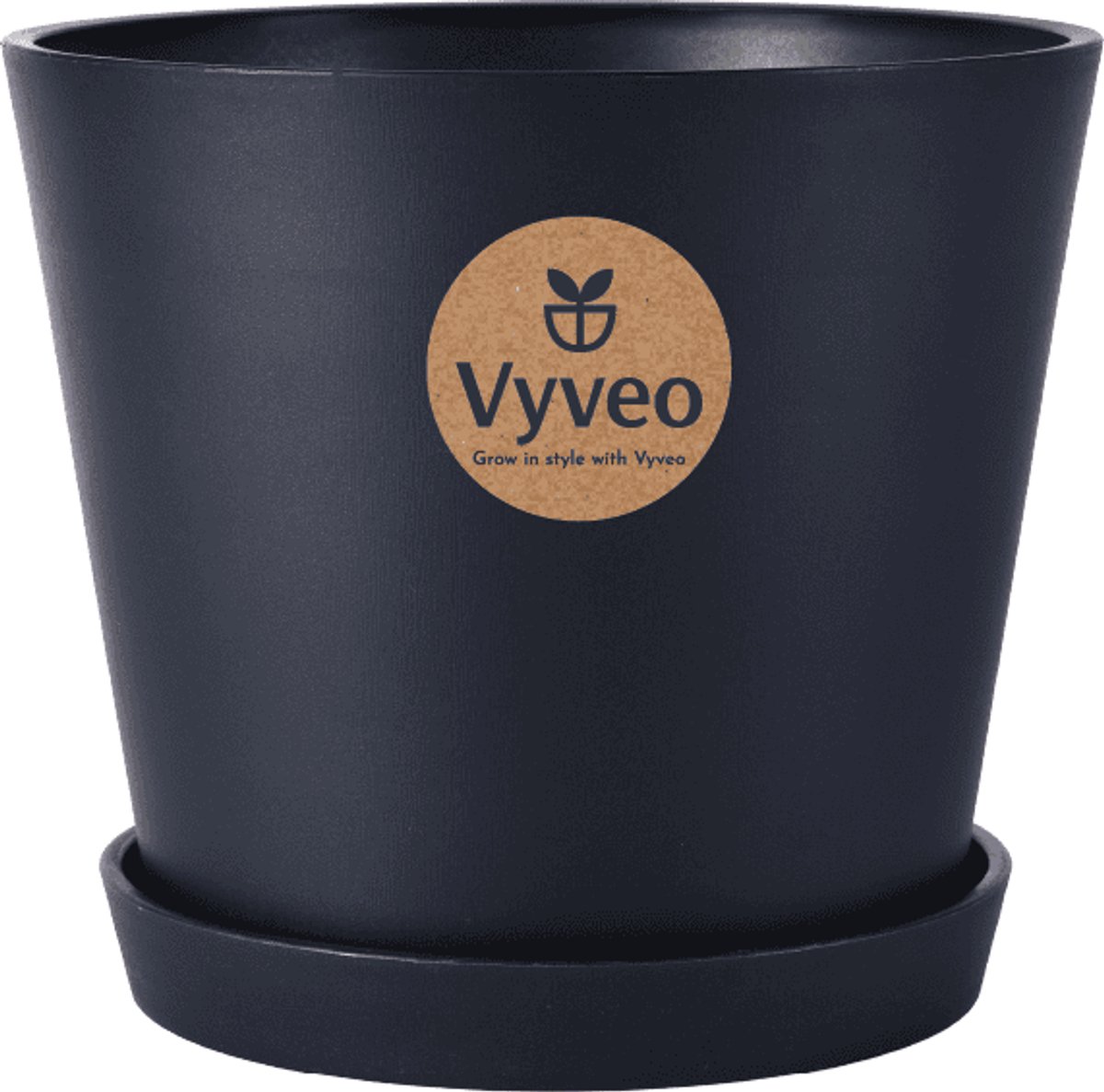 Vyveo - Bloempot Norden met onderzetter - 27x23 - Zwart - Bloempot voor binnen en buiten - Lichtgewicht - Breukbestendig - Vorstbestendig - UV-bestendig