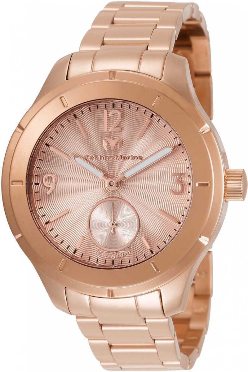 TechnoMarine MoonSun TM-117031 Heren Horloge - Waterdicht - Analoog - Quartz Uurwerk - Roestvrij Staal met rosegouden Wijzerplaat - 42mm