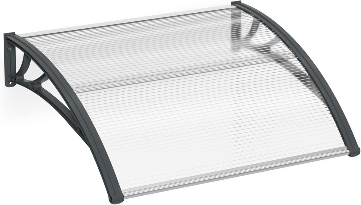 Transparante Polycarbonaat Deur Luifel met Grijze Beugel 120 x 100 cm