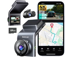 Botslab G300H Plus Dashcam - 4K resolutie + FullHD achtercamera - Night vision met Sony Starvis 2 sensor - App bediening met Wifi - GPS ingebouwd - 2,0 inch LCD - inclusief 64gb Micro SD kaart