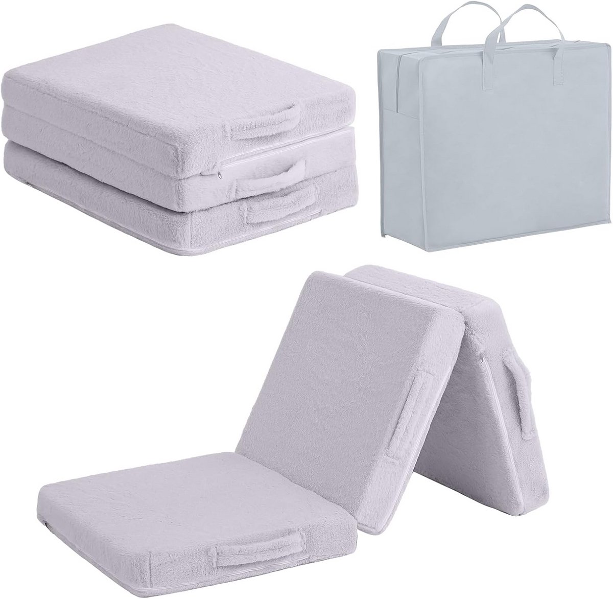 Drielaags Opvouwbaar Vloermatras voor Volwassenen - 10,2 cm Dik Eenpersoons Campingmatras met Wasbare Hoes