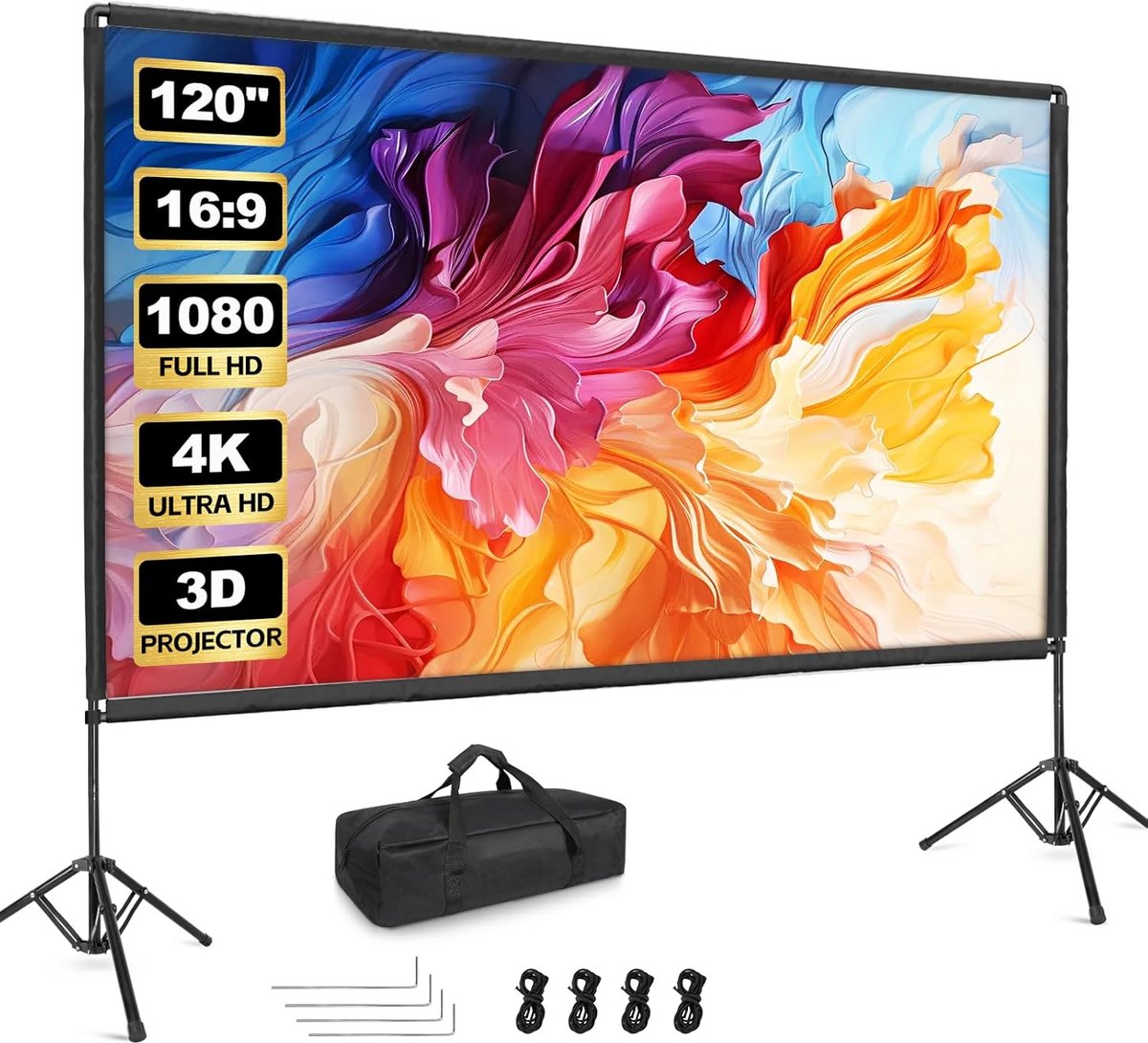 120 Inch 4K HD Projectorscherm met Statief - Draagbaar & Opvouwbaar voor Binnen en Buiten