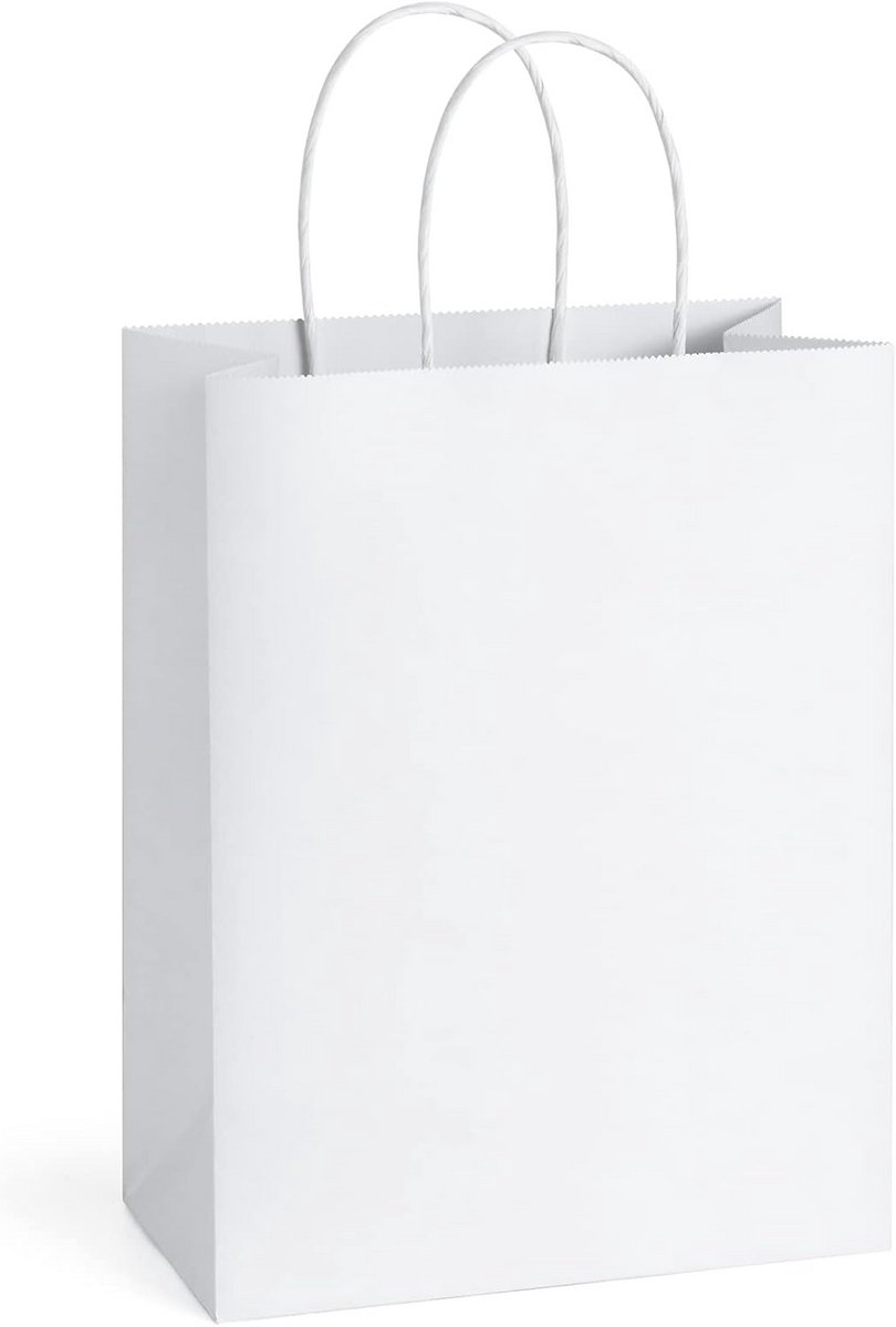 50 Stuks Witte Papieren Geschenktassen met Handvatten - Craft Cadeauzakjes 20x11x27 cm