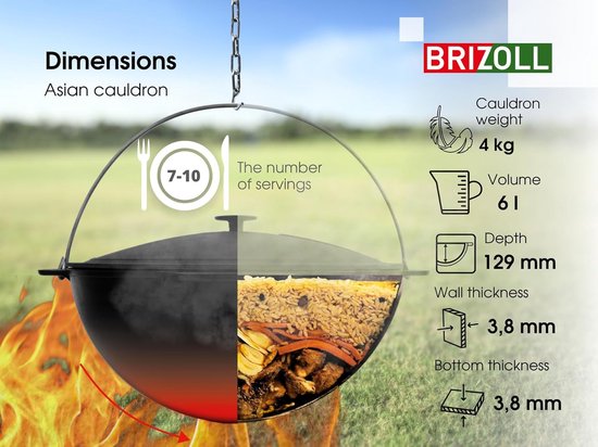 Gietijzeren Kazan Pan met Deksel - Dutch Oven Ketel 6 Liter voor Ovens en Kampvuur — afbeelding 5