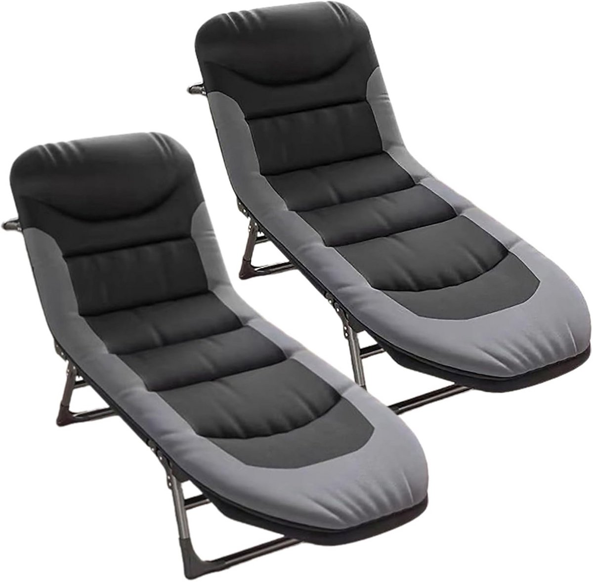 Opklapbaar Campingbed met Matras en Zijvak - 5-voudig Verstelbaar Ligbed voor Buiten en Binnen