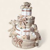 Mega Luiertaart 4-laags Beige – luxe unisex kraamcadeau