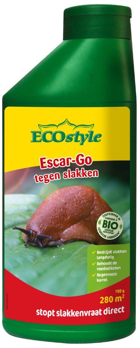 ECOstyle Escar-Go - Bestrijdingsmiddel tegen Slakken - Regenvaste Slakkenkorrels - Stopt Slakkenvraat Direct - Strooikoker - 280 m² - 700 GR
