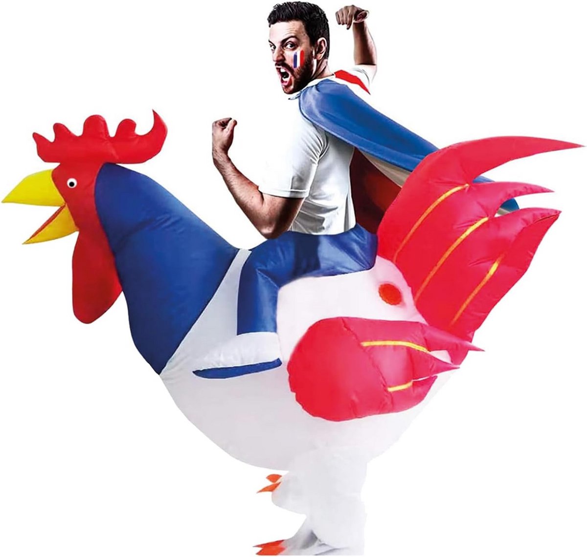 Opblaasbare Franse Haan Kostuum Volwassenen - Grappig Opblaasbaar Kostuum voor Feest en Carnaval - Polyester Kostuum voor Lichaamslengte 160-190cm - Inclusief Inflatiesysteem
