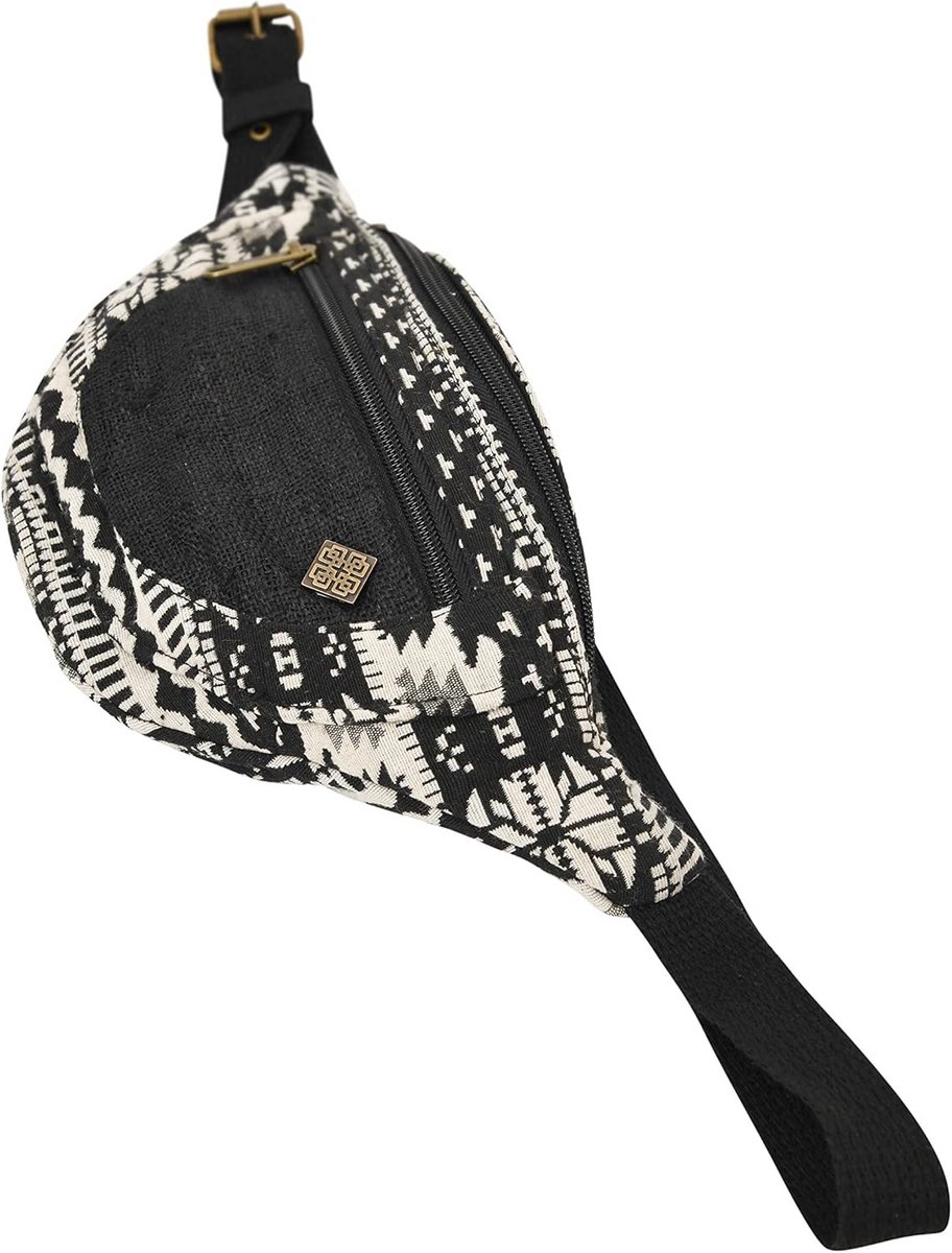 Hennep heuptas | fanny pack dames en heren | duurzame softshell tas met tribal details