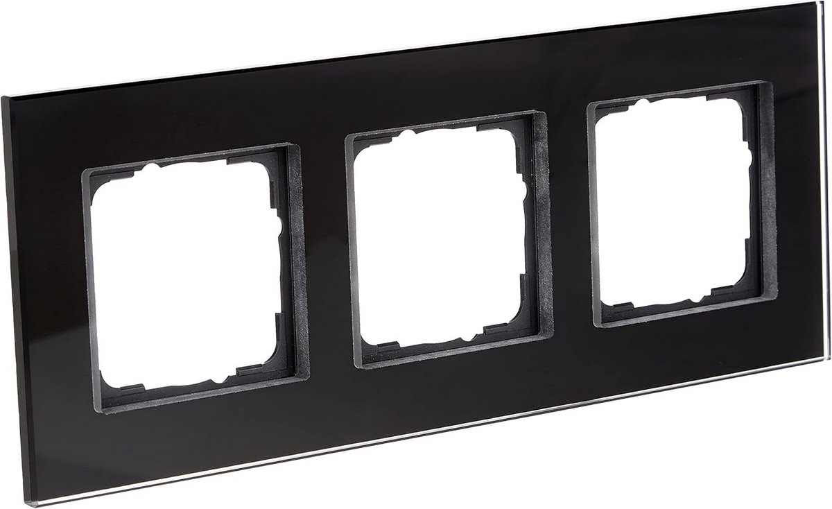 Afdekraam 3-voudig voor schakelaars en wandcontactdozen, Zwart Glas