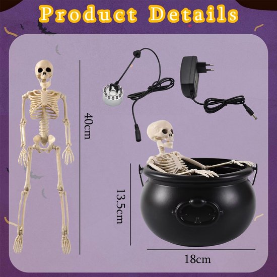 Grote Heksenketel met LED-verneveling en Beweegbaar Skelet voor Halloween Decoratie - Outdoor & Indoor Misteffect — afbeelding 5