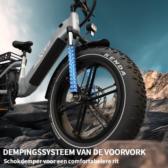 OneSport - Elektrische Fiets met 864Wh Uitneembare Accu - Max.100 km Bereik - 20×4 Inch Banden - Shimano 7 Versnellingen & Hydraulische Schijfremmen - Aluminium Frame - Grijsblauw van ONESPORT — afbeelding 5
