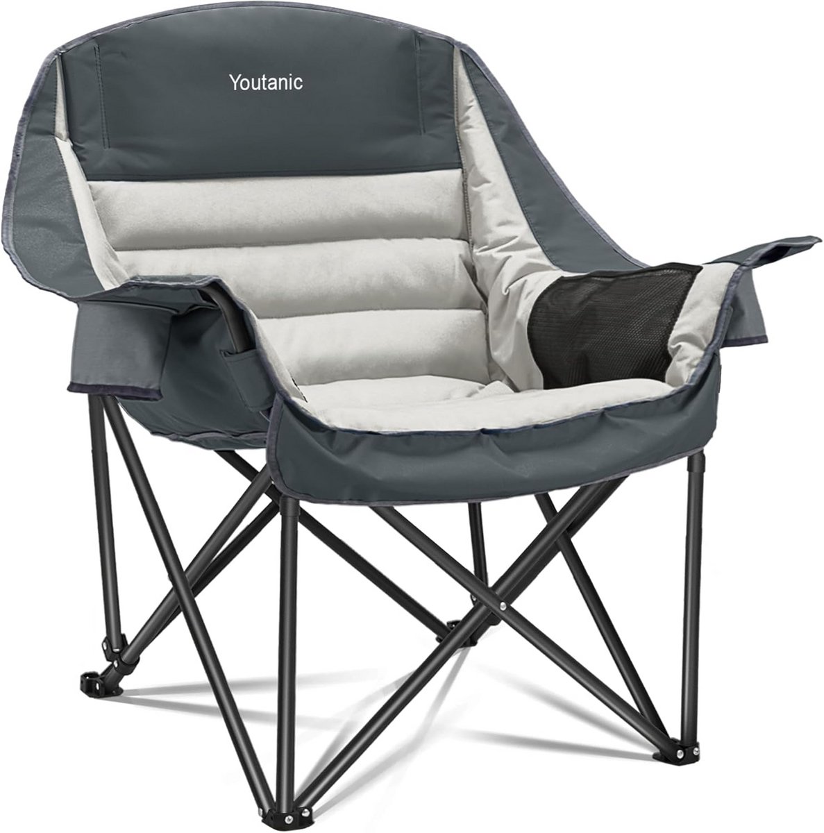 Extra Grote Campingstoel - Opvouwbaar, Robuust, met Zijvak & Beakerhouder - Tot 400 kg - voor Kamperen, Vissen, Picknicken, Outdoor Ontspanning