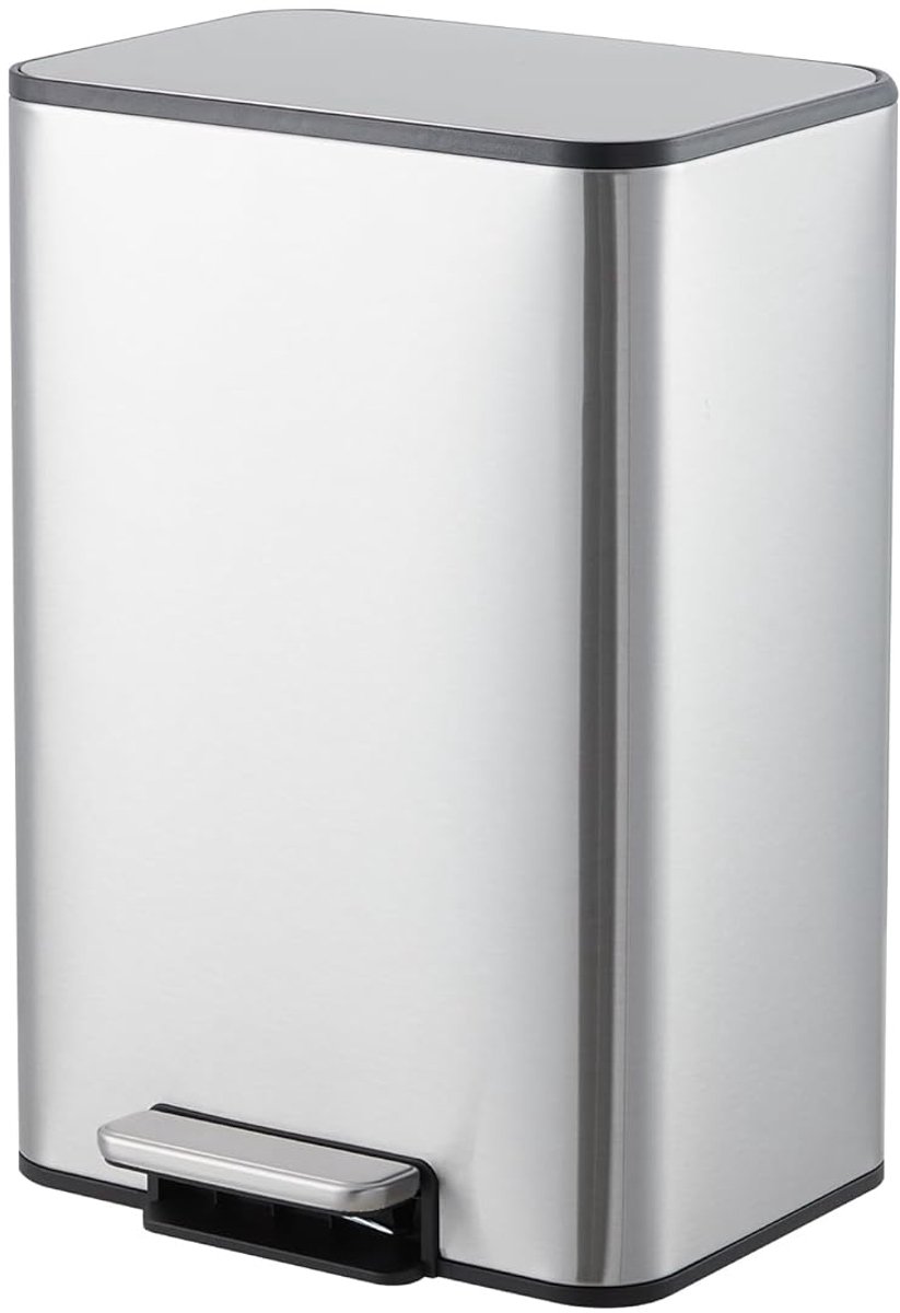 Space-Saving pedaalemmer 15L- RVS rechthoekige prullenbak met soft-close deksel en uitneembare binnenemmer - zilver - voor badkamer, keuken en kantoor - 29.5x26x43cm