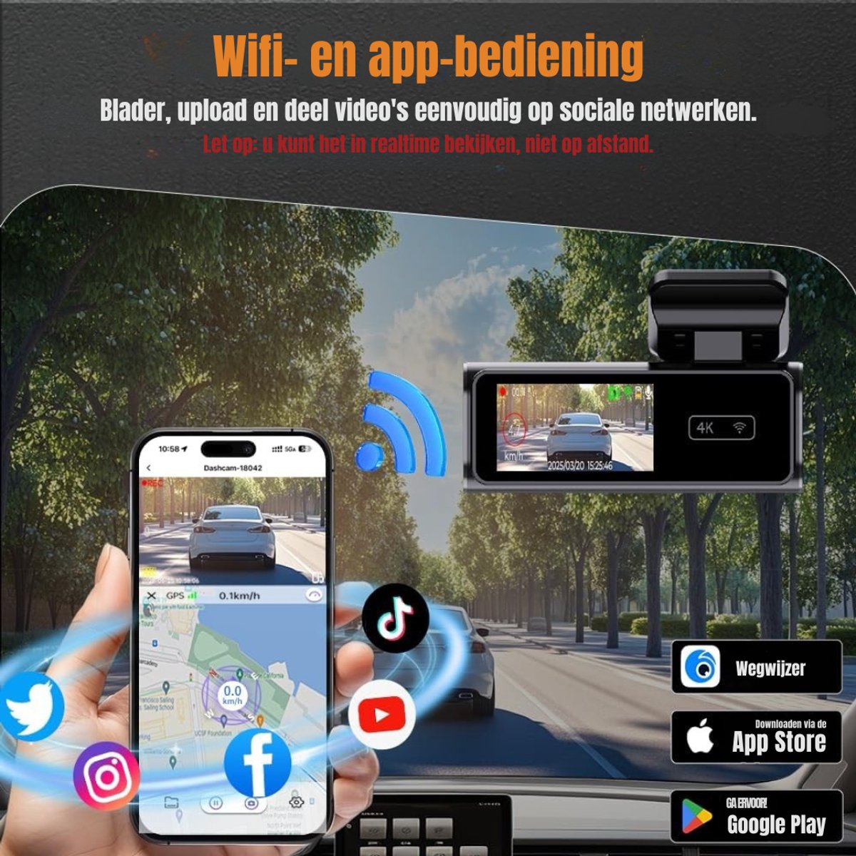 Quvo® Dual Dashcam - Dashcam Voor Auto 1080p - Voor en Achter Camera – Auto Camera - G-Sensor - App Bediening – Parkeermodus - Zwart - 10cm x 4cm x 4cm – foto 5
