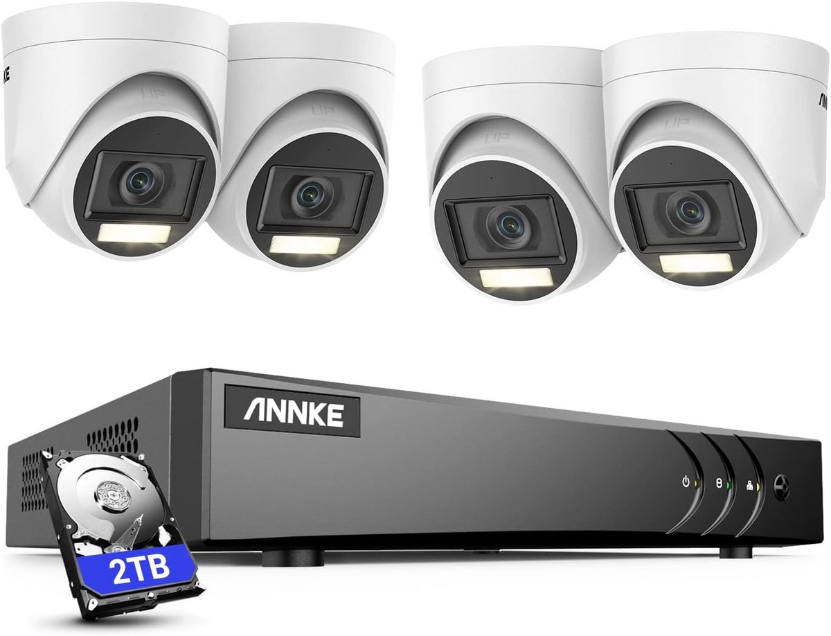 5MP Beveiligingscamera Set met 4 PIR Camera's, Nachtzicht en 2TB Harde Schijf