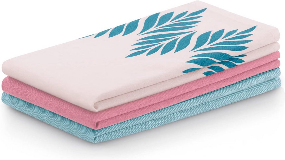 Set van 3 katoenen theedoeken 50 x 70 cm met bladmotieven