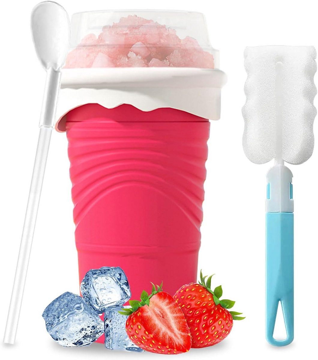 Slushy Maker Cup 500ml Siliconen Squeeze Cup met Rietjeslepel en Reinigingsborstel - DIY IJsbeker voor Smoothies en Slushies