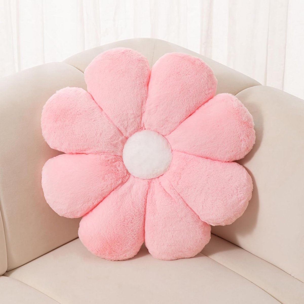 Roze Sierkussen Bloemvormig – Zacht Decoratief Kussen voor Stoel of Vloer (45 cm)