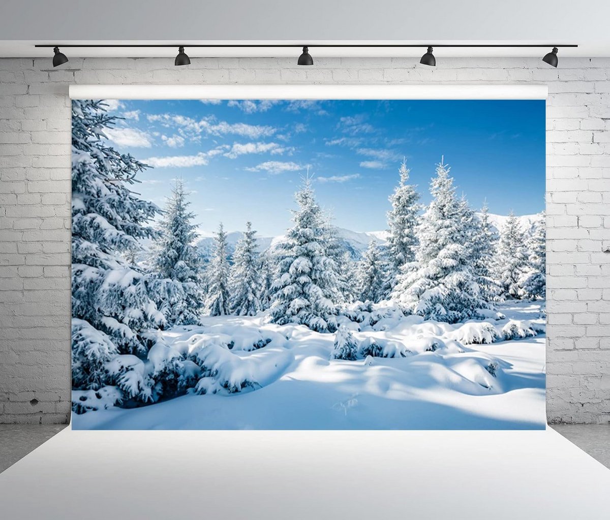 Winter Sneeuw Bos Achtergrond voor Feestdagen en Evenementen - Wit Kerstboom Scandinavië