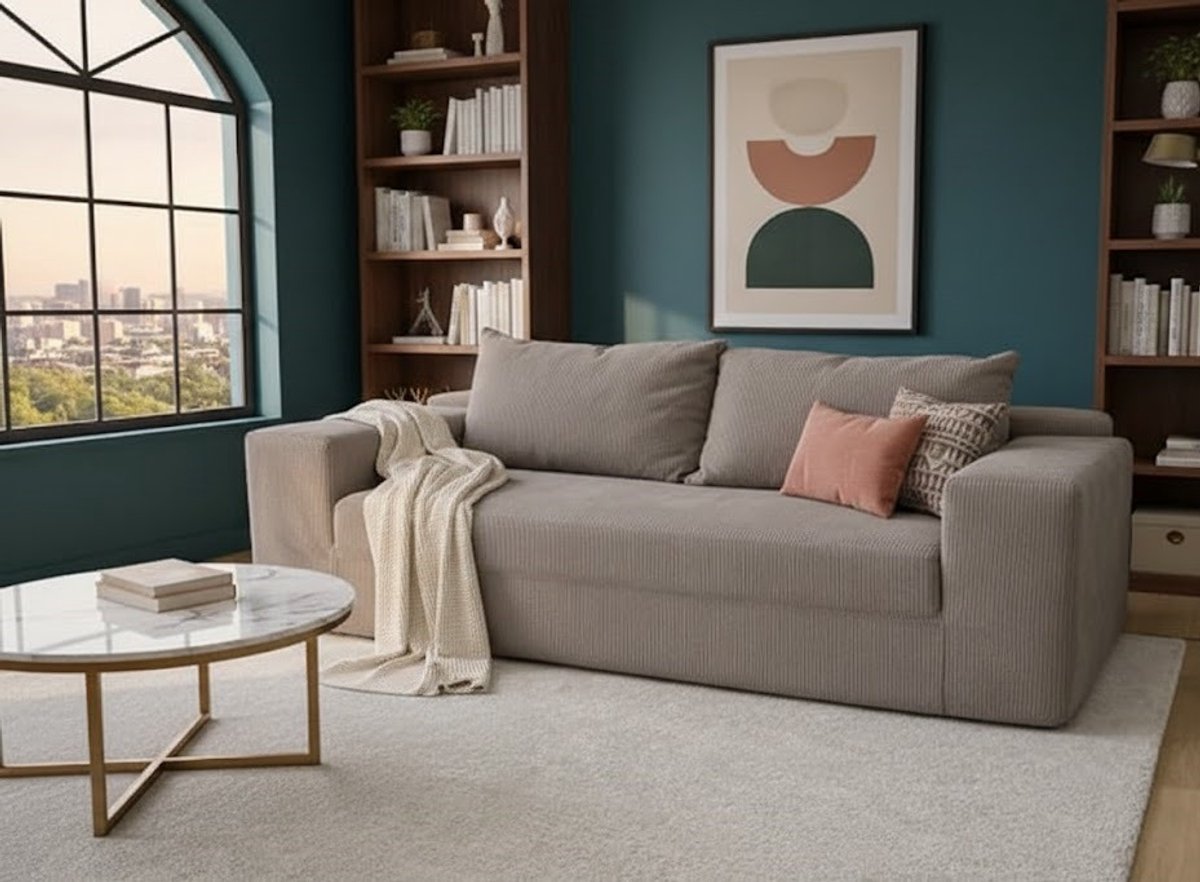 Modern 2-Zitsbank Corduroy Lichtgrijs – Compacte Designbank, Vacuüm Gecomprimeerd Schuim, Hoog Zitcomfort, Direct Klaar voor Gebruik House&Garden
