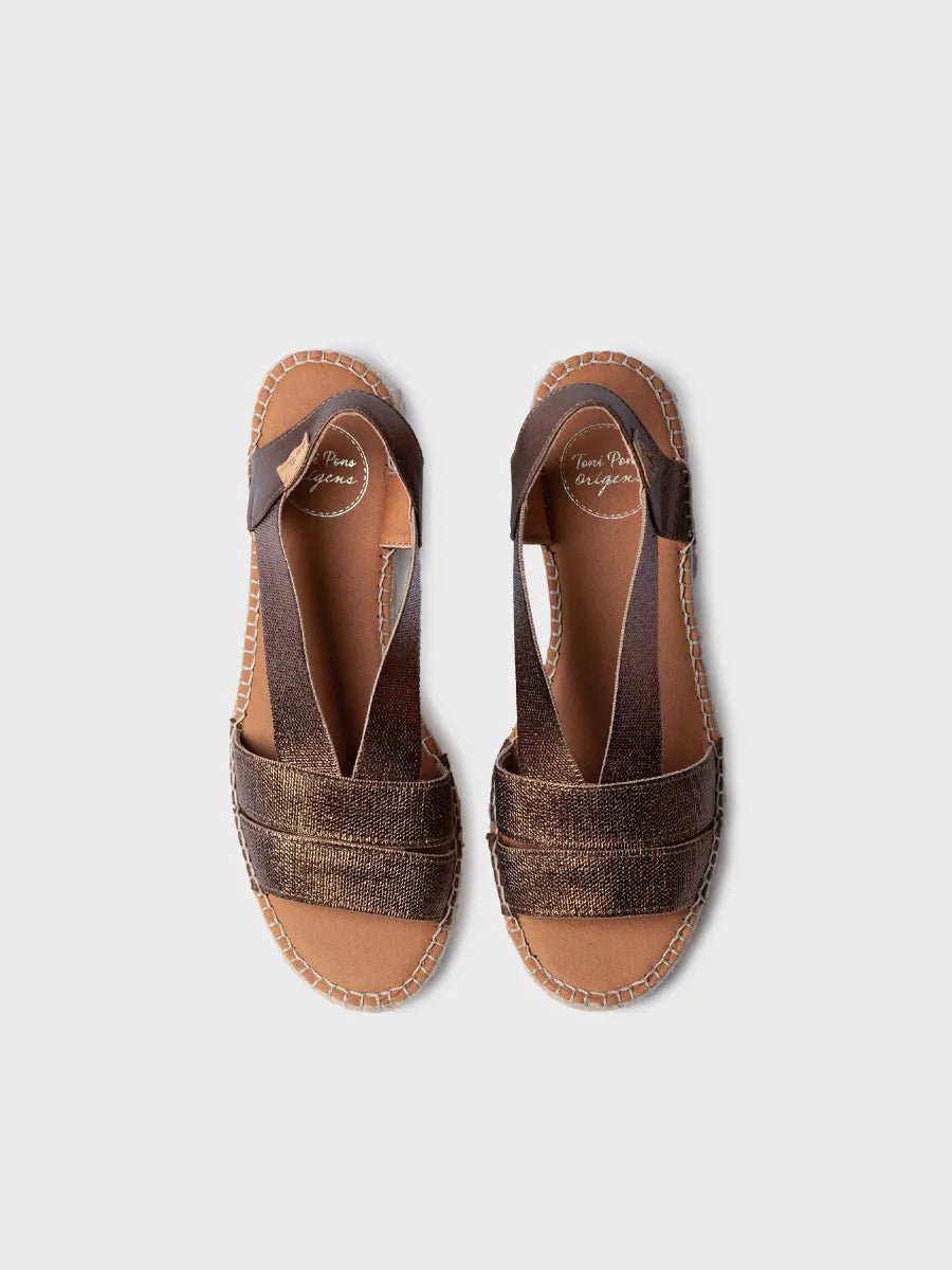 Dames espadrille met brede hak en metallic elastiek | DAMES
