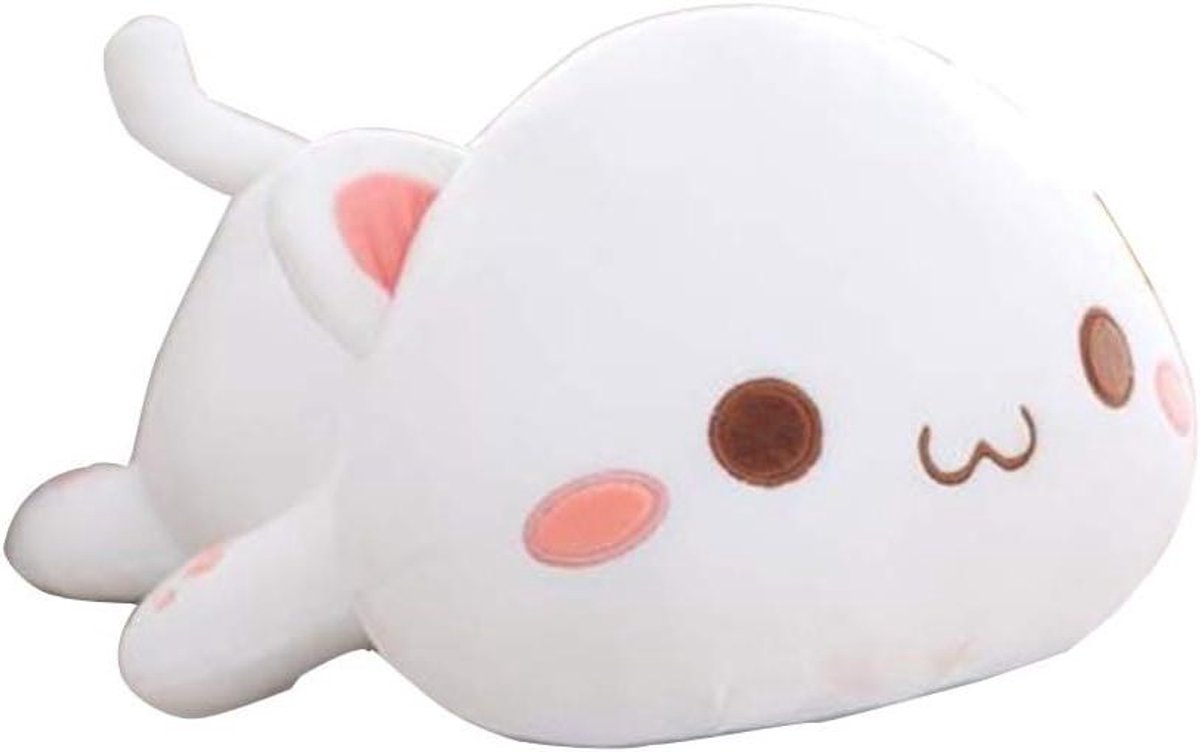 Schattig pluche speelgoed voor kinderen - kat kussen dier - zacht kattenpop speelgoed met anime design - wit - gift voor huisdier liefhebbers