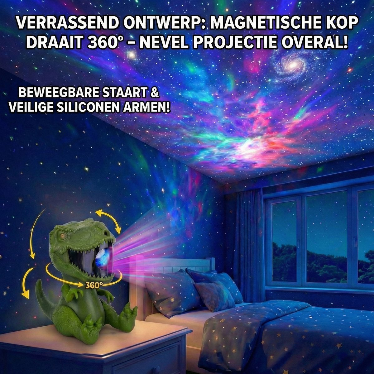 MUPOO Dinosaurus Galaxy Projector Dimbaar & Nevel Apart Instelbaar - T-Rex sterrenhemel projector - 360° Draaibaar & Magnetisch - Met Afstandsbediening & Timer - Stoer Dino Speelgoed & Cadeau voor Jongens - Green – foto 5