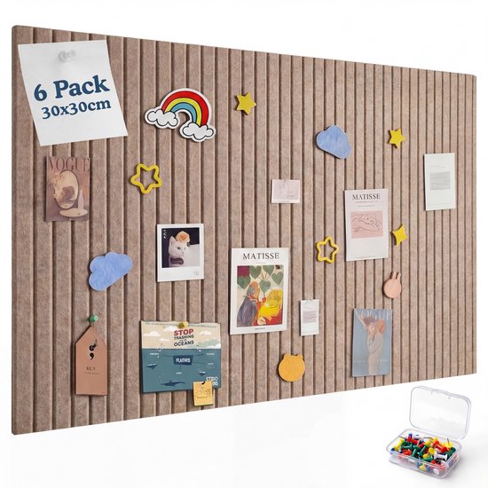 Tidy Tom® Viltbord - Prikbord - Inclusief punaises - 90 x 60 cm - Camel
