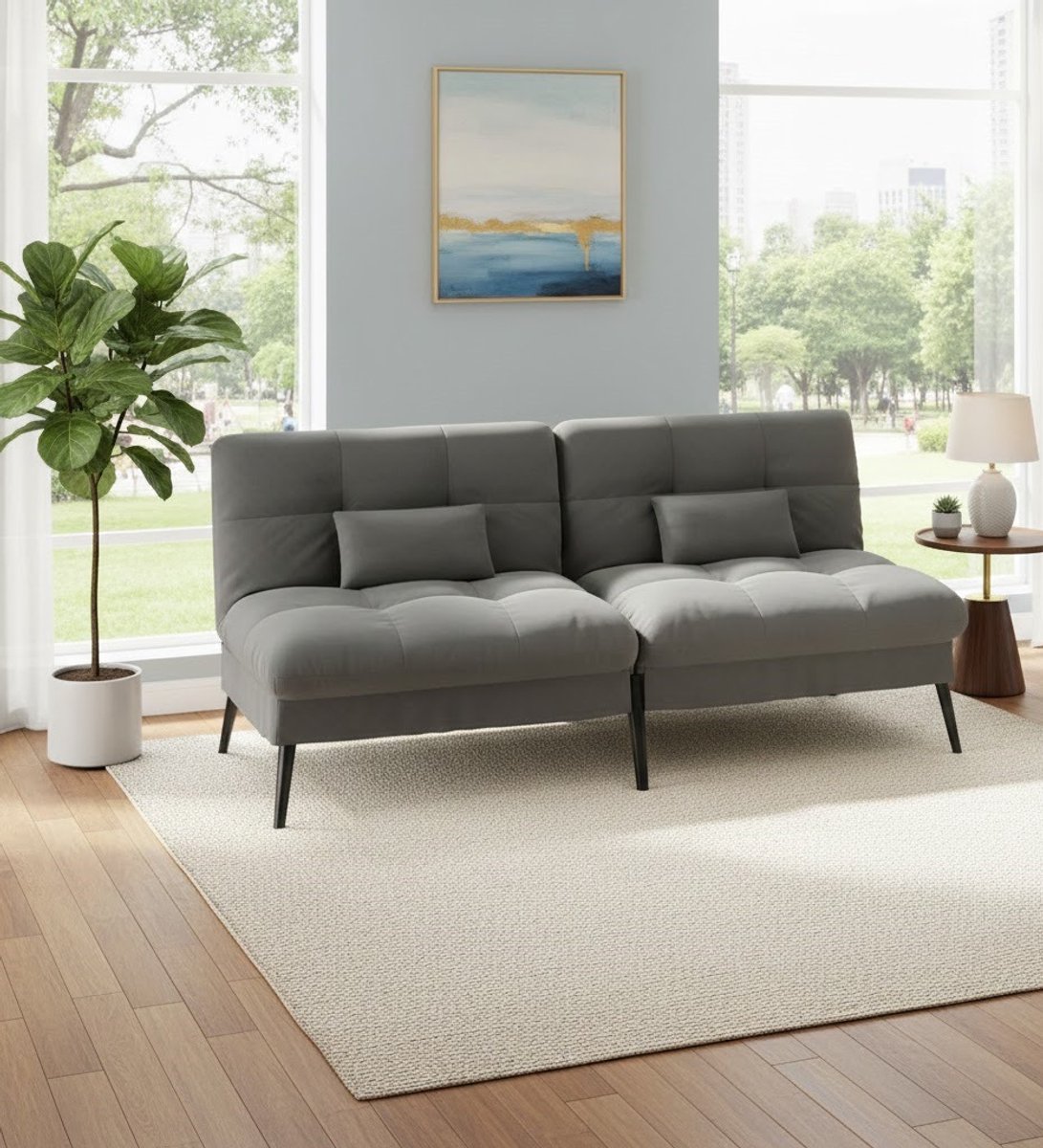 Luxe 3-Zits Slaapbank Futon met Verstelbare Rugleuning – Hoekbank & Bed in Één – Stijlvolle Grijze Stof – Modern & Comfortabel voor Woonkamer, Studio of Kantoor House&Garden
