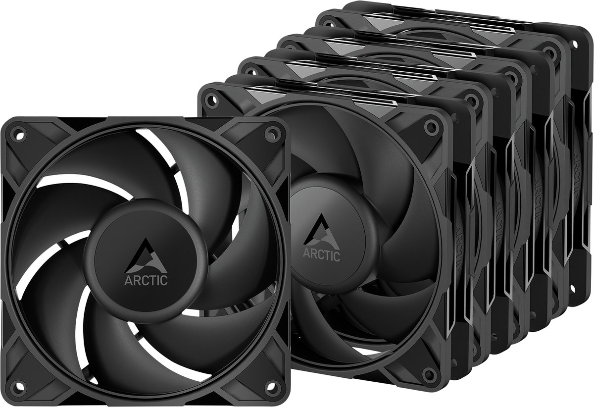 Arctic P12 Pro PST 5-pack - 5x 120mm - 77.1 cfm - 400-3000 rpm - PWM Fan incl. kabel splitter - 4-pins - FDEB - Zwart