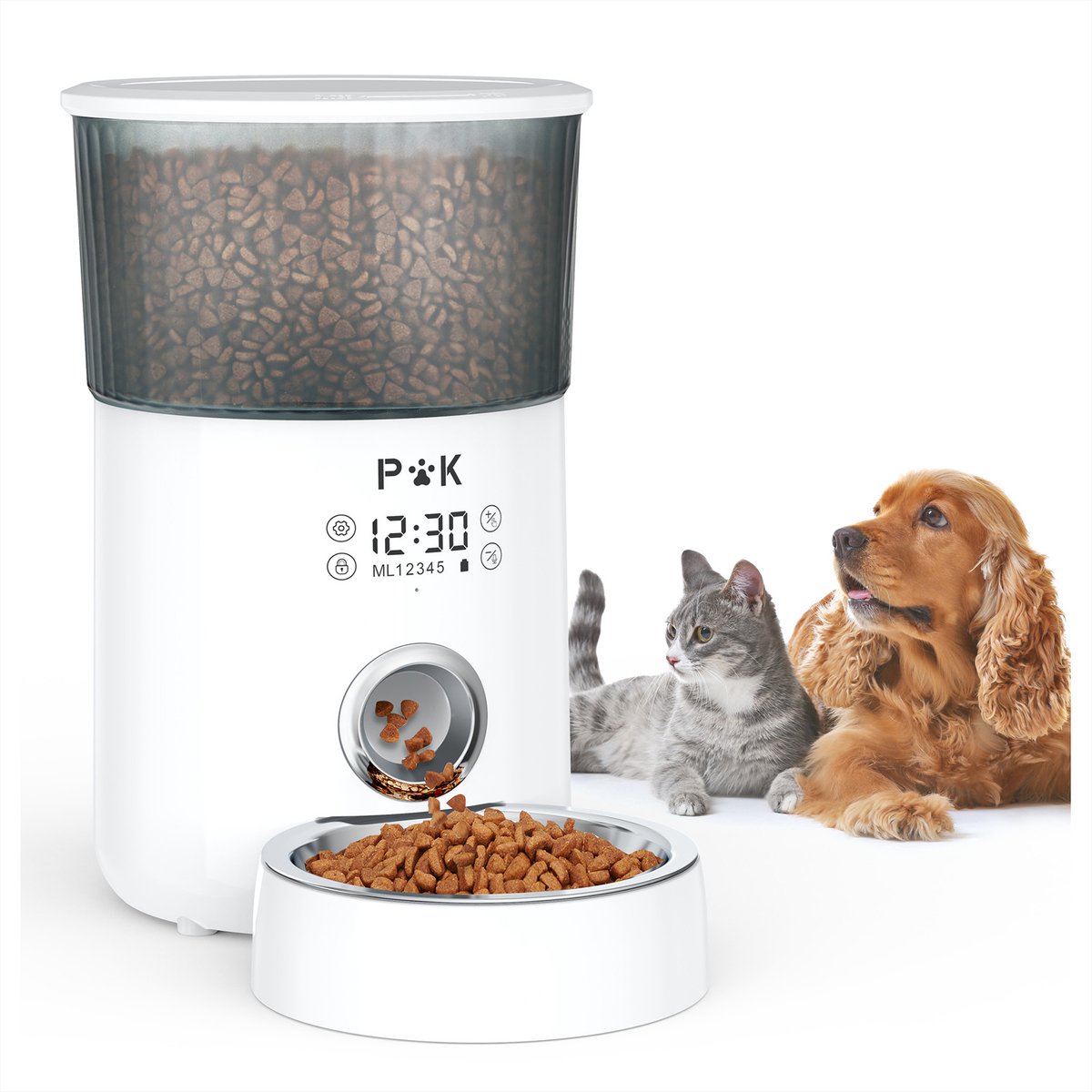 Balimo Automatische voerbak kat en hond 4L - Touchscreenbediening Model - Voerautomaat kat - 5 Maaltijden per dag - Wit
