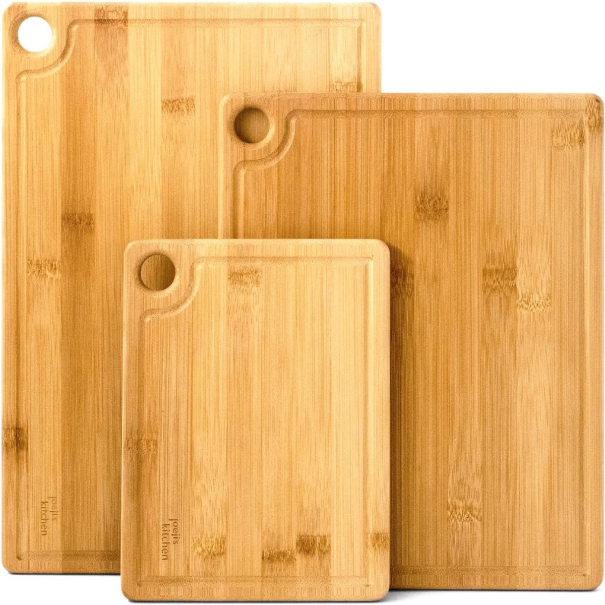 Verte Snijplank - Snijplankenset van 3 - Heavy Duty - Bamboe Snijplanken - met Sapgroef en Ophanggat - 20x15 CM - 28x22 CM - 33x22 CM - Houten Snijblok voor uw Keuken - Bruin