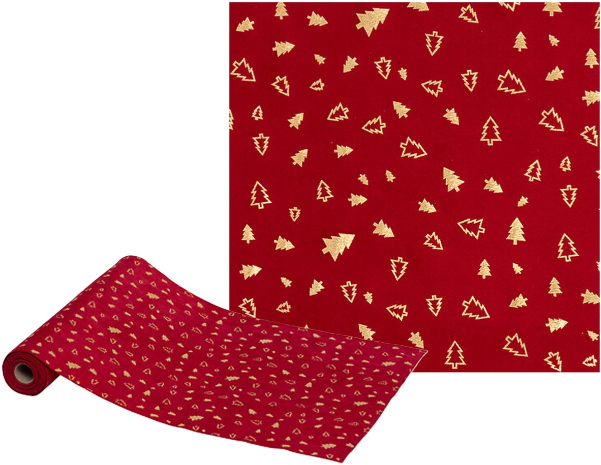 Fééric Lights and Christmas Kerst Loper - Tafelloper - 30x300cm - Rood/Goud
