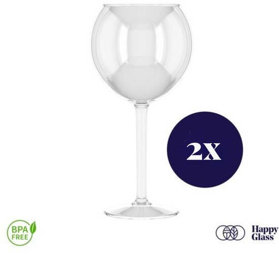 Set van 2 heldere, ronde kunststof gin tonic glazen van Happy Glass. BPA-vrij.