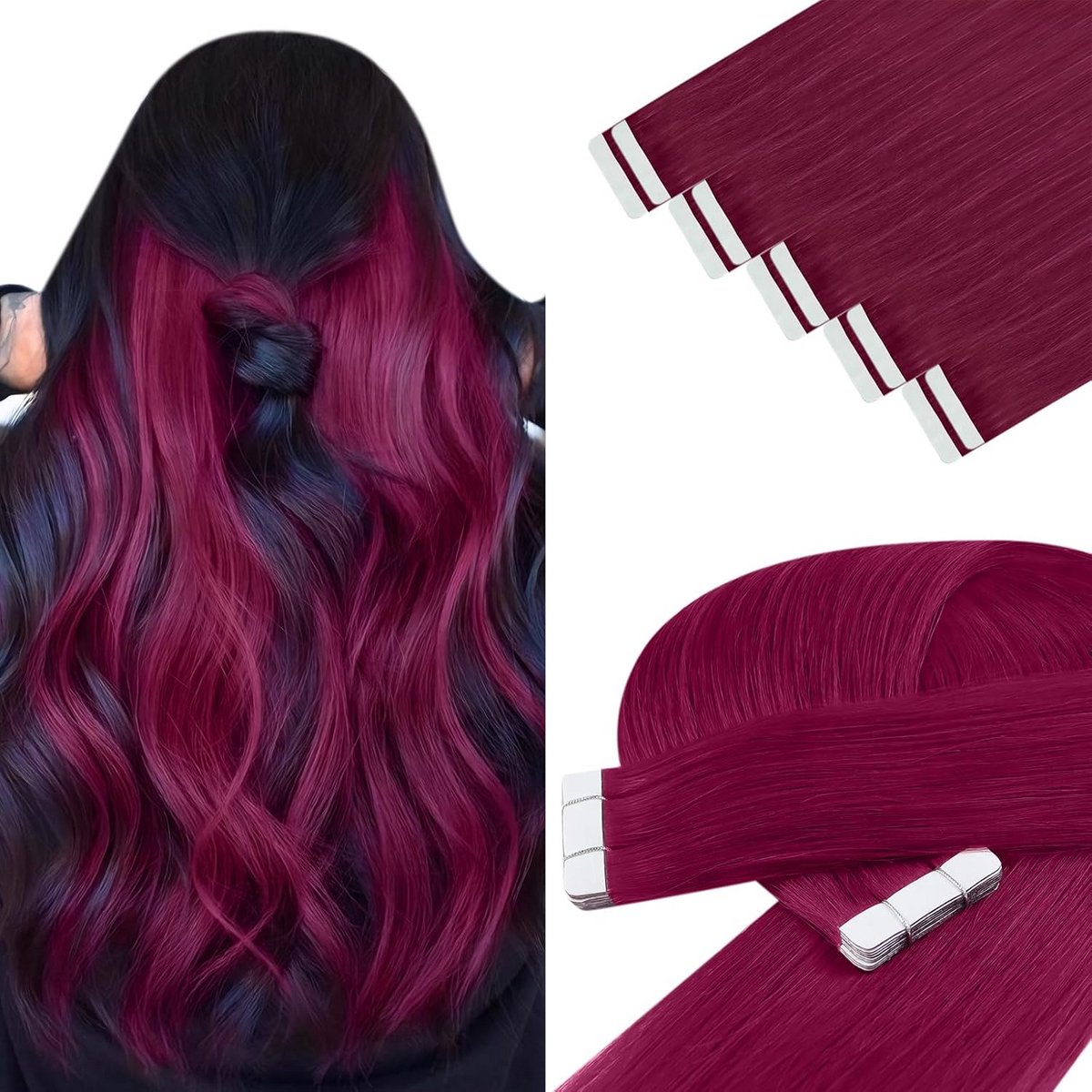 Tape-in Haarverlenging Echt Haar 30 cm Zonder Merknaam Magenta Onzichtbaar