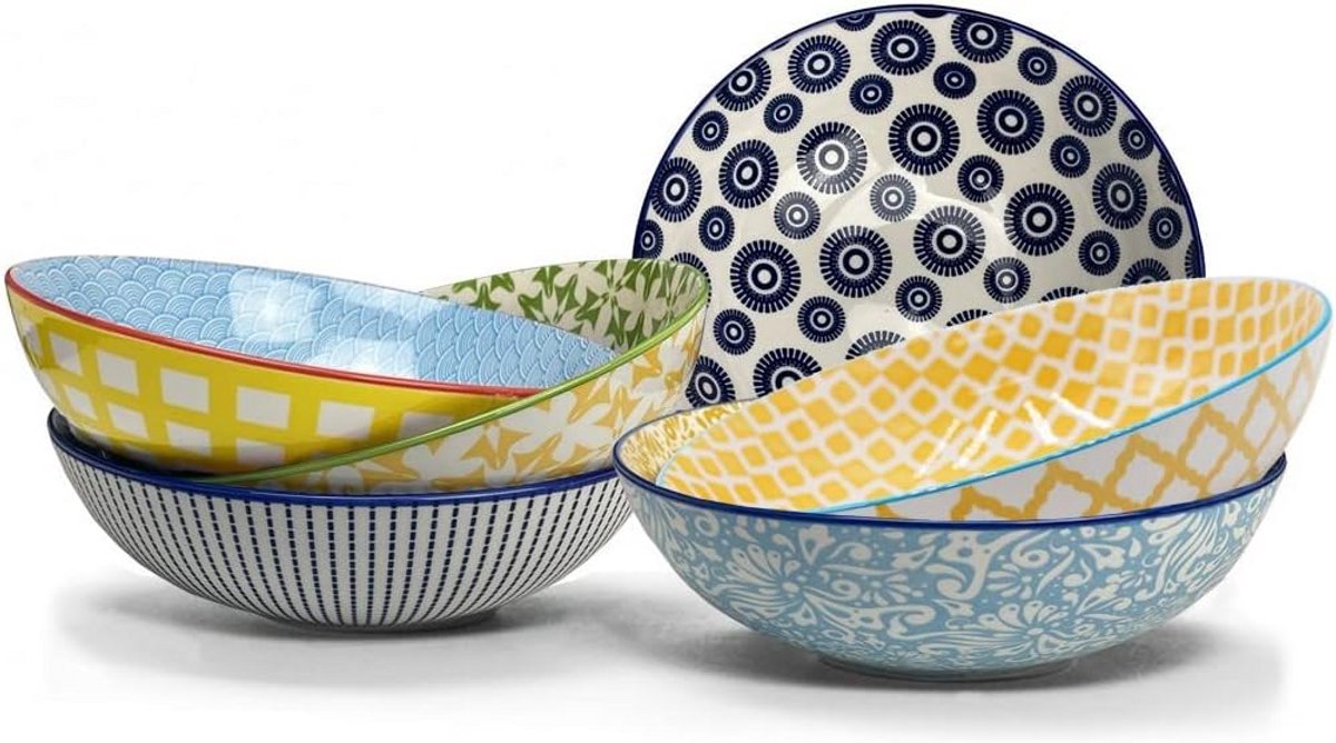 Set van 6 Diepe Bordenservies Porselein Etnisch Grafisch Ontwerp